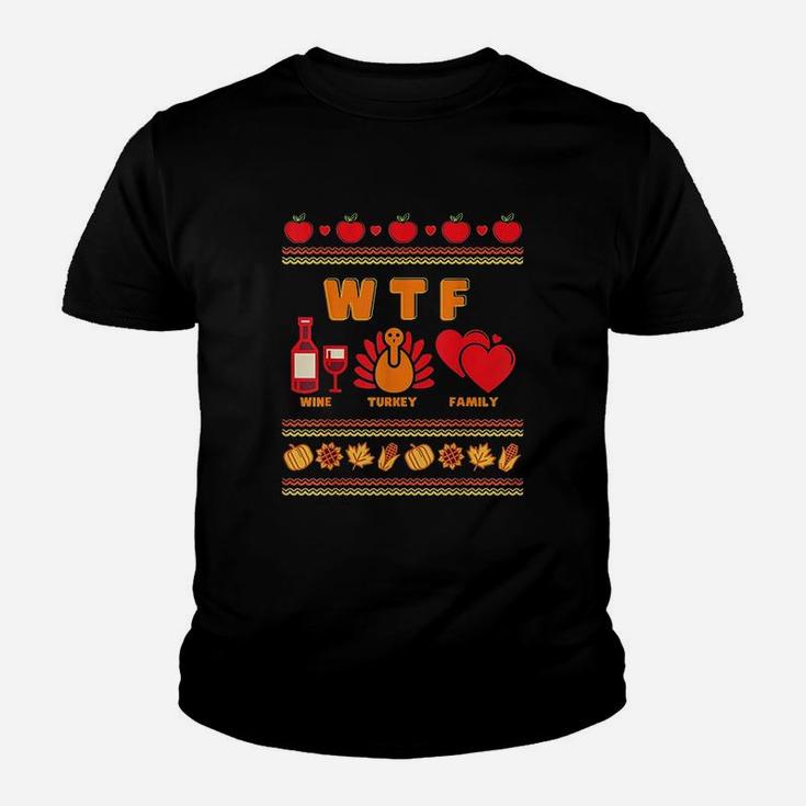 Wine Turkey Family Thanksgiving Ugly Youth T-shirt