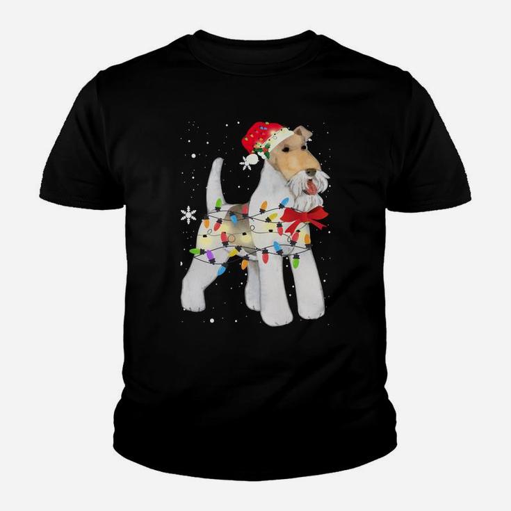 Wire Hair Fox Terrier Dog Christmas Light Xmas Mom Dad Gifts Sweatshirt Youth T-shirt