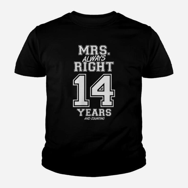 Womens 14 Years Being Mrs Always Right Funny Couples Anniversary Youth T-shirt
