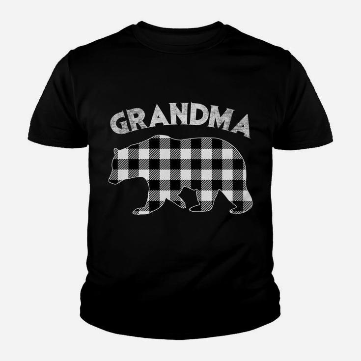 Womens Black And White Buffalo Plaid Grandma Bear Christmas Pajama Youth T-shirt