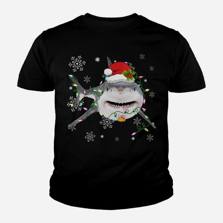 Womens Christmas Lights Shark Lover Funny Santa Hat Xmas Family Youth T-shirt