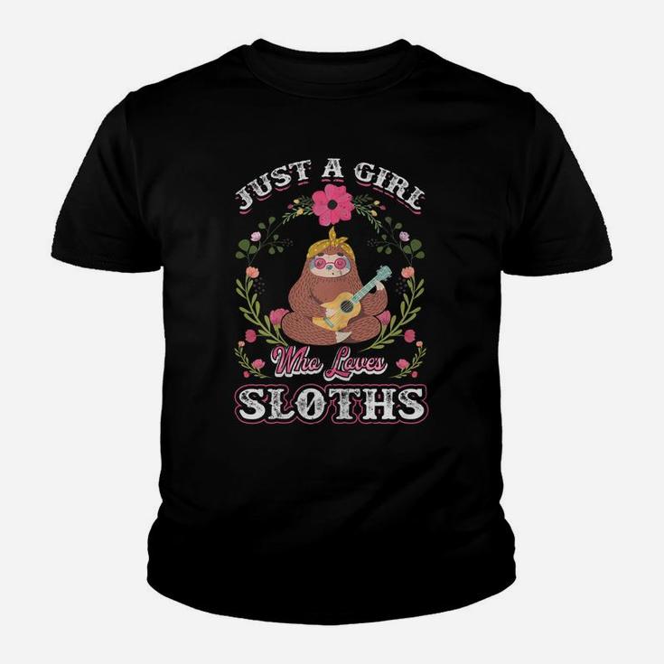Womens Cute Colorful Pink Flower Sloths Lover Youth T-shirt