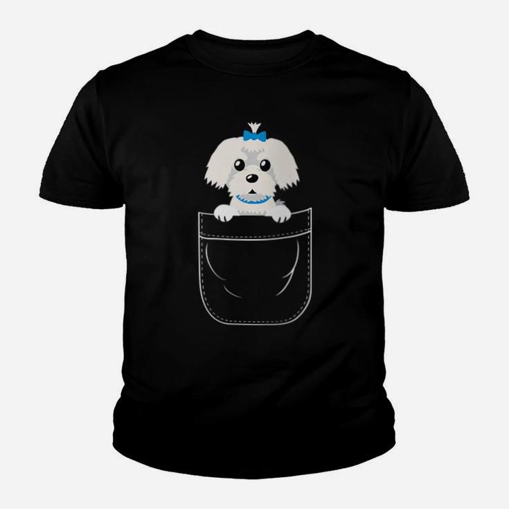 Womens Cute Maltese Dog In Pocket Youth T-shirt