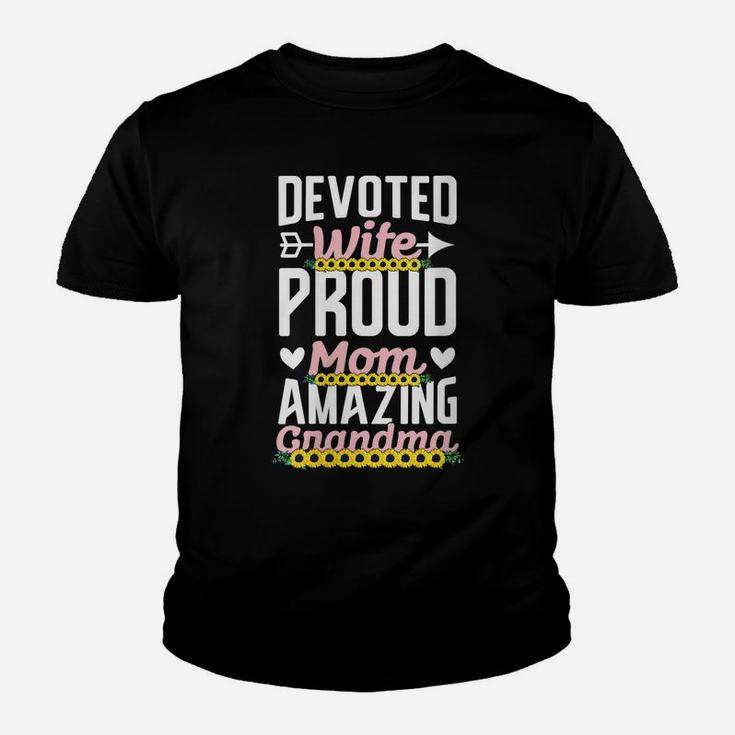 Womens Devoted Wife Proud Mom Amazing Grandma Cute Inspirational Youth T-shirt