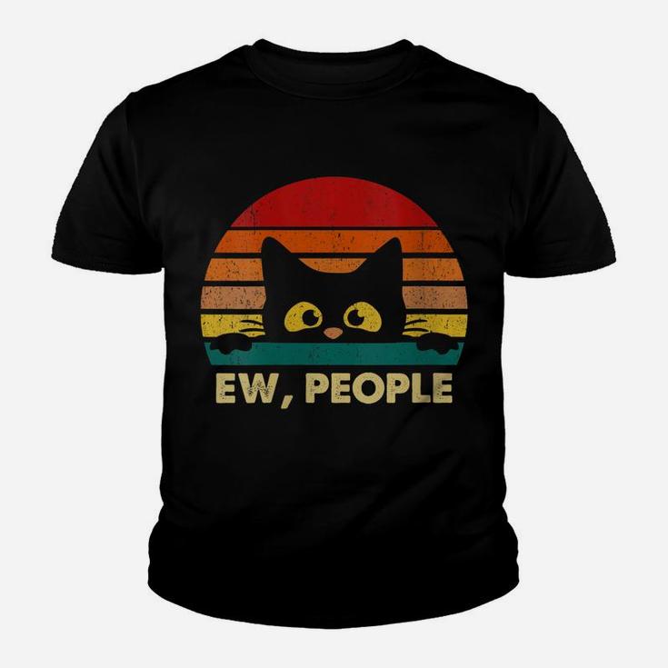Womens Ew, People Vintage Black Cat Lover, Retro Style Cats Gift Youth T-shirt