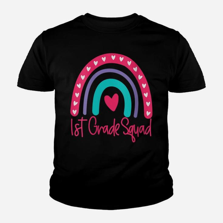 Womens First 1St Grade Squad Back To School Day Boho Rainbow Funny Youth T-shirt