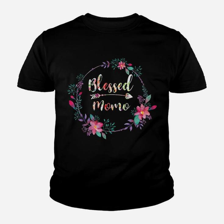 Womens Flower Floral Blessed Momo Gifts Mothers Day Youth T-shirt