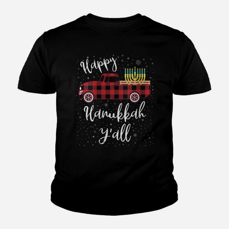 Womens Funny Buffalo Plaid Happy Hanukkah Y'all Red Truck Gift Youth T-shirt