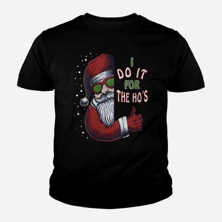 Womens Funny Christmas Dog Santa Hat I Do It For The Hos Gifts Idea Youth T-shirt