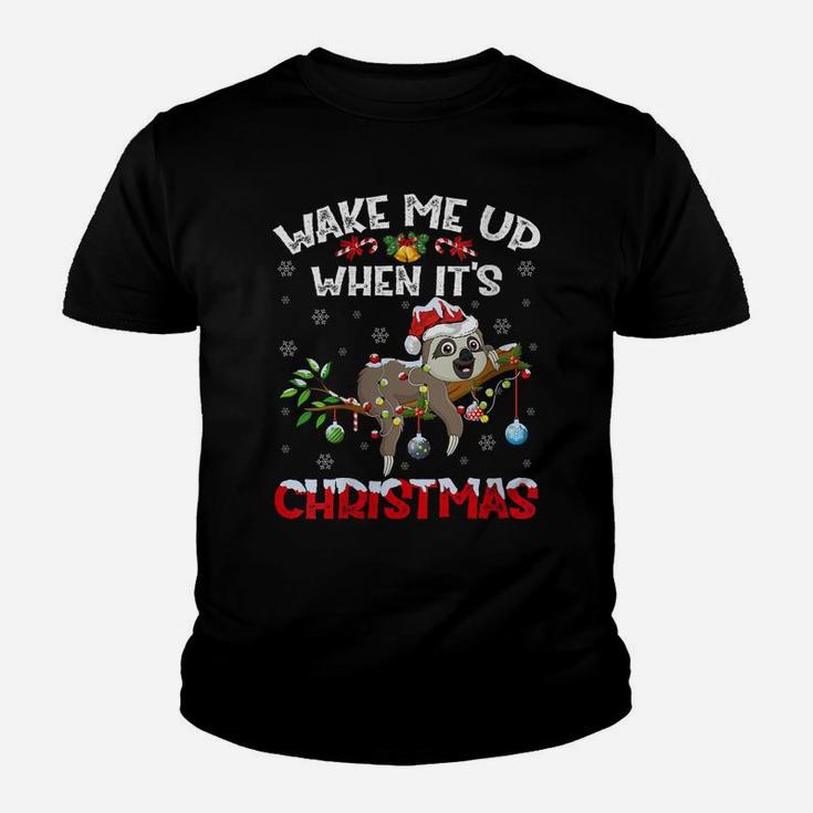 Womens Funny Santa Hat Wake Me Up When It's Christma Sloth Youth T-shirt