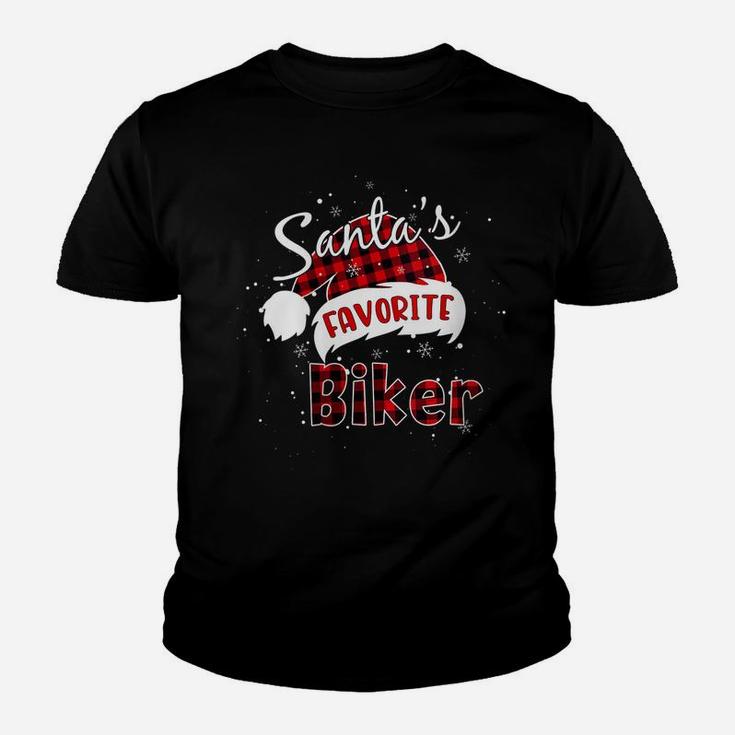 Womens Funny Santa's Favorite Biker Christmas Plaid Buffalo Xmas Youth T-shirt