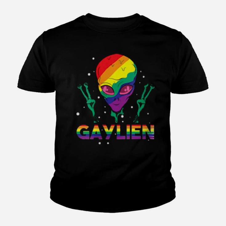 Womens Gaylien Alien Lgbt Love Rainbow Heart Flag Gay Pride Youth T-shirt