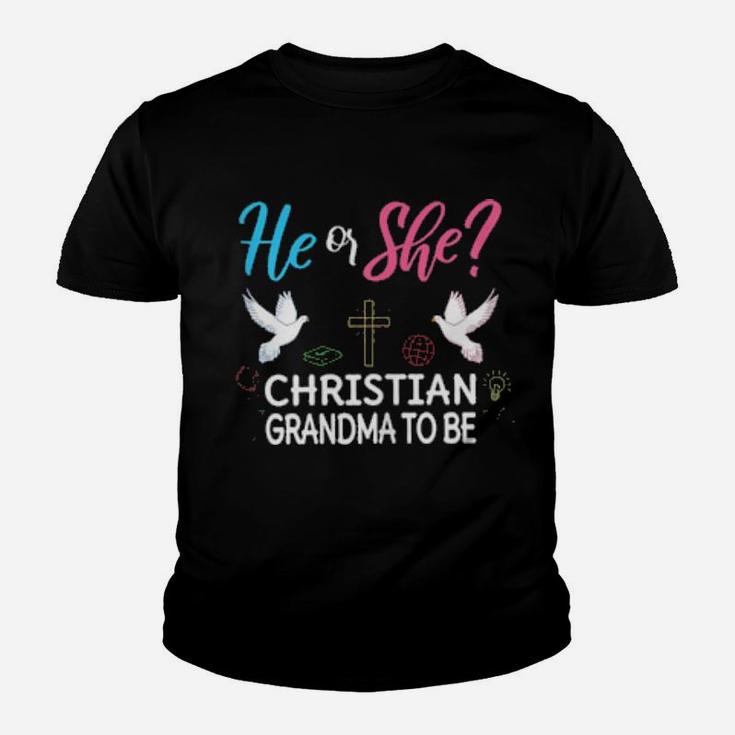 Womens Gender Reveal He Or She Nana To Be Christian Future Grandma Youth T-shirt