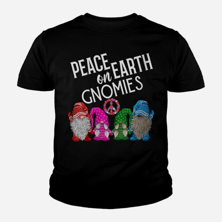 Womens Gnome Christmas Shirt Peace On Earth Gnomies Peace Sign Gift Youth T-shirt