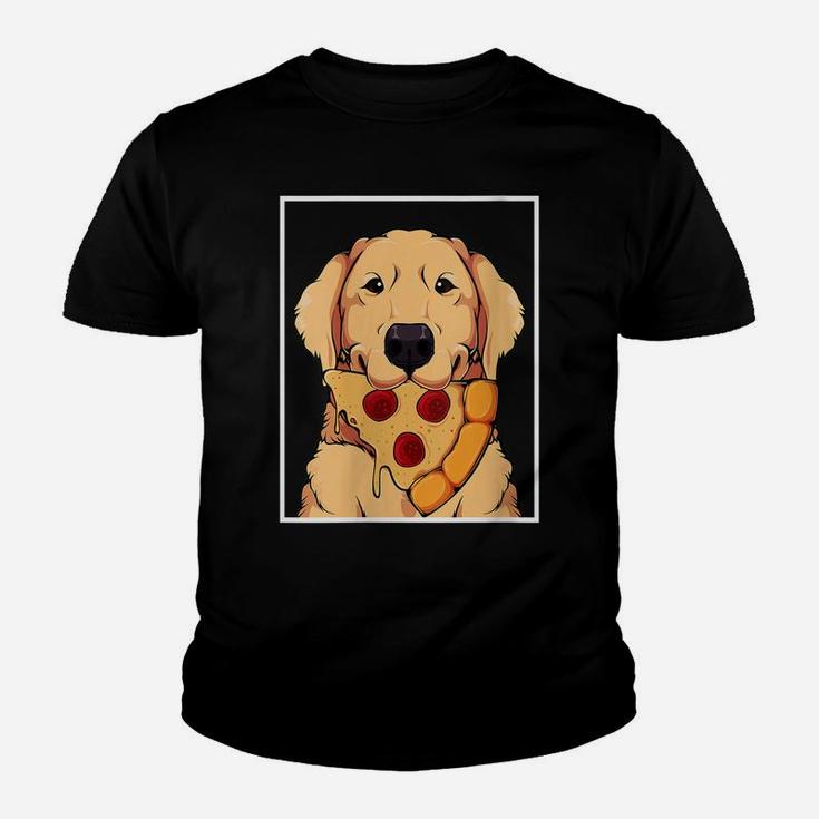 Womens Golden Retriever Dog Eating Pizza Labrador Mom Dad Fast Food Youth T-shirt