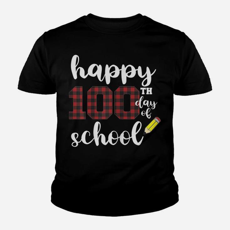 Womens Happy 100Th Day Of School For Teachers Buffalo Plaid Youth T-shirt
