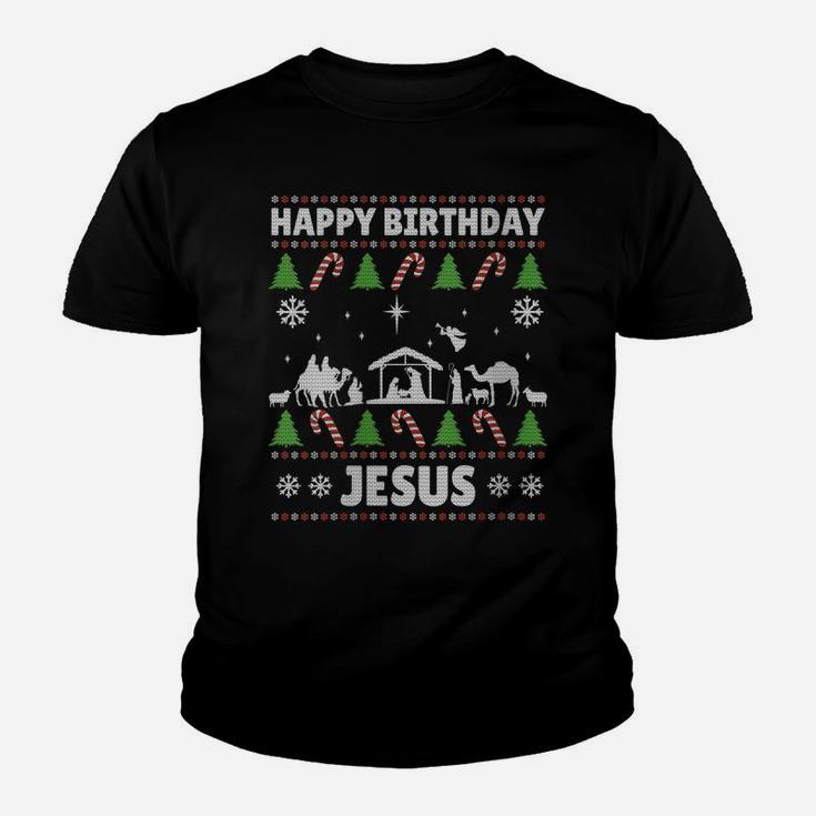 Womens Happy Birthday Jesus Xmas Holiday Christmas Ugly Sweater Youth T-shirt