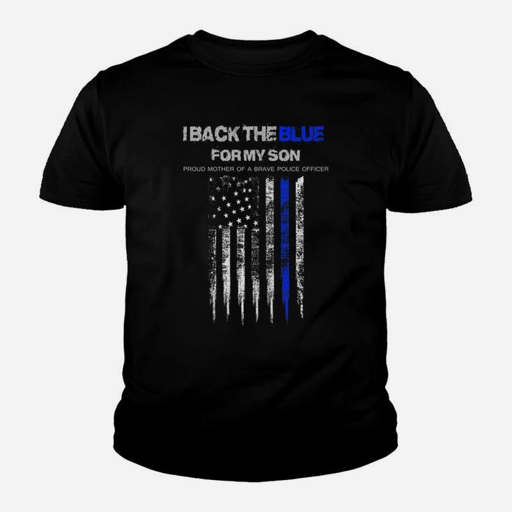 Womens I Back The Blue For My Son Thin Blue Line Police Mom Youth T-shirt