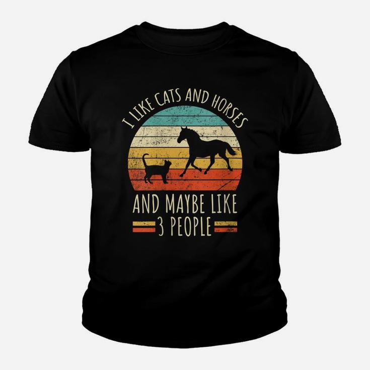 Womens I Like Cats And Horses And Maybe Like 3 People Retro Funny Youth T-shirt