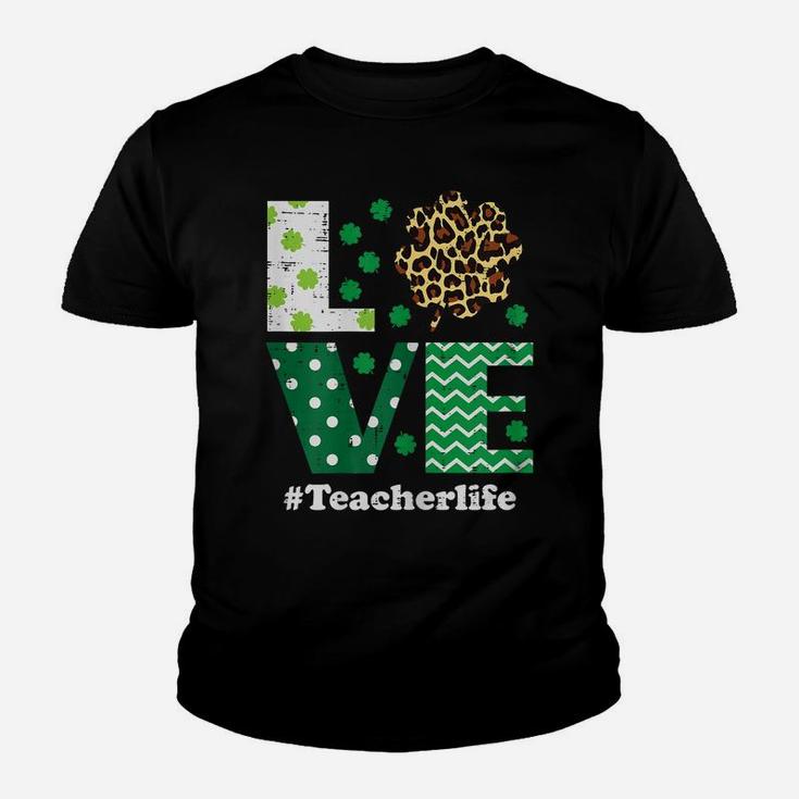 Womens Love Leopard Shamrock Teacher Life St Patrick Day Women Gift Youth T-shirt