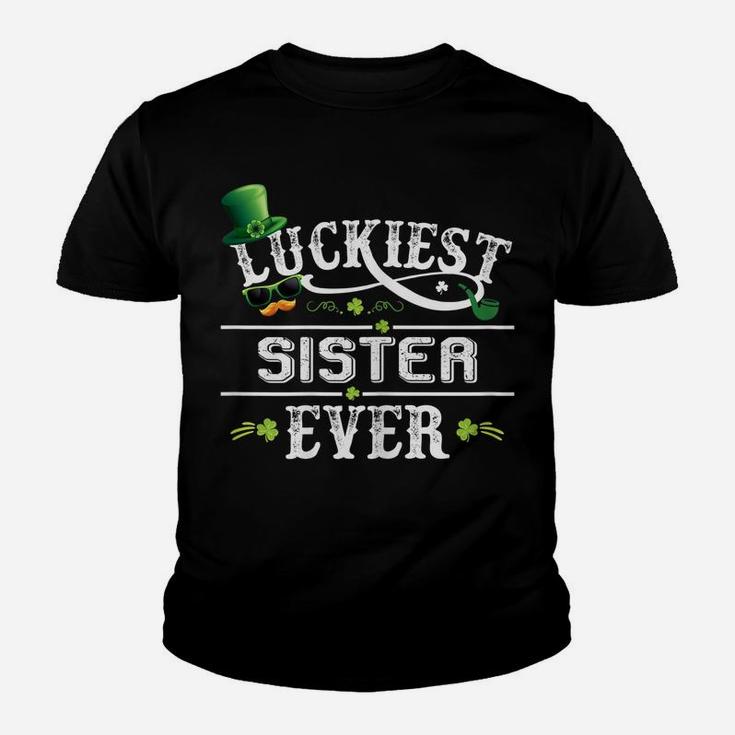 Womens Luckiest Sister Ever Shamrock Leprechaun Hat St Patrick Day Youth T-shirt