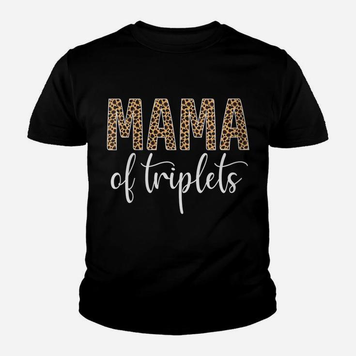 Womens Mama Of Triplets Proud Mom Love Cheetah Print Cute Funny Youth T-shirt