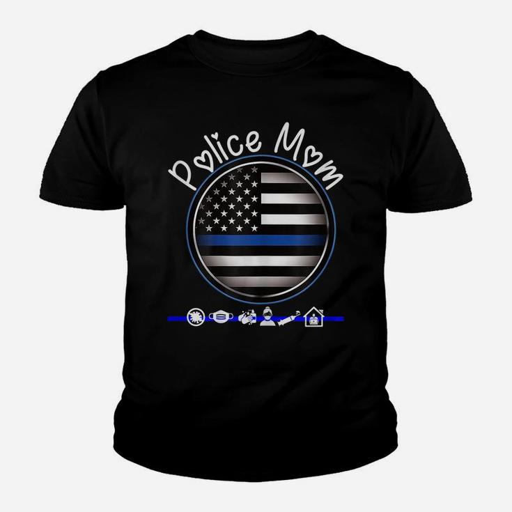 Womens Mothers Day Shirt For Cute Police Mom Flag Graphic Plus Size Youth T-shirt