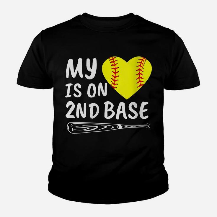 Womens My Heart Is On 2Nd Base Softball Bat Proud Mom Dad Gift Youth T-shirt