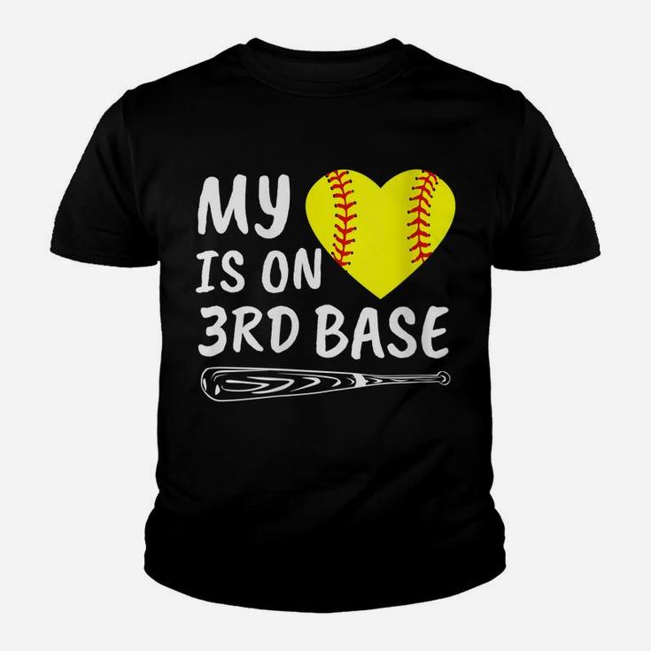 Womens My Heart Is On 3Rd Base Softball Bat Proud Mom Dad Gift Youth T-shirt