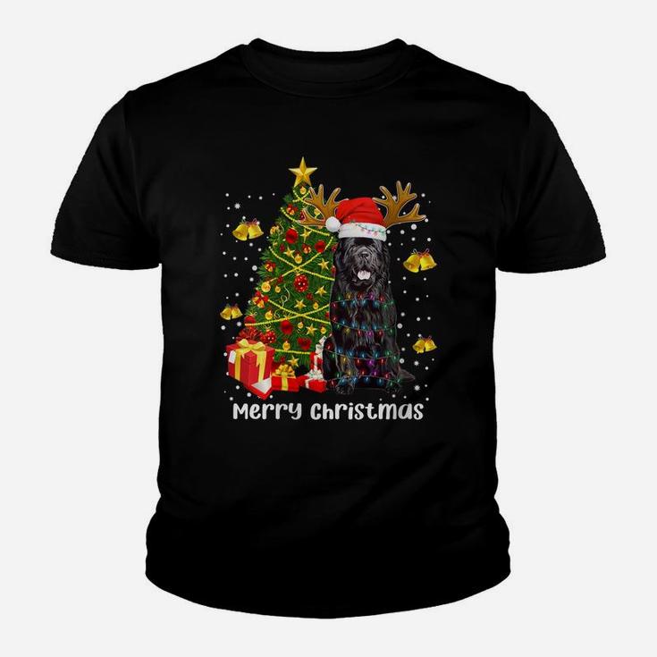 Womens Newfoundland Dog Christmas Lights Tree Santa Xmas Pajamas Youth T-shirt