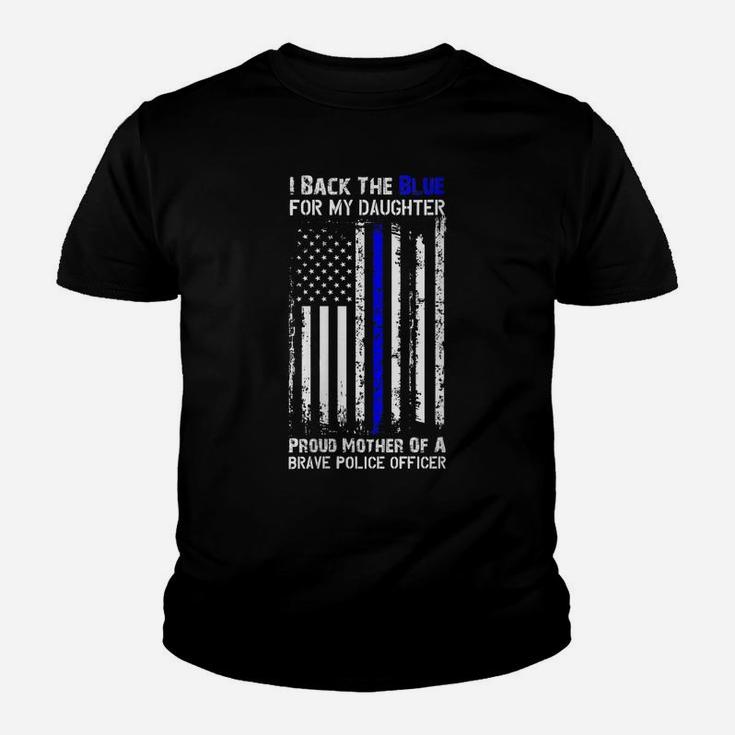 Womens Police Flag Back The Blue Line For My Daughter Proud Mom Youth T-shirt