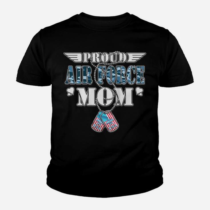 Womens Proud Air Force Mom - Us Flag Dog Tags Wings Military Mother Youth T-shirt