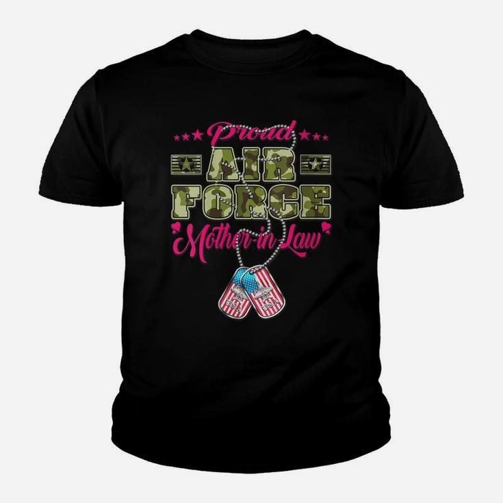 Womens Proud Air Force Mother-In-Law Us Flag Dog Tags Military Mom Youth T-shirt