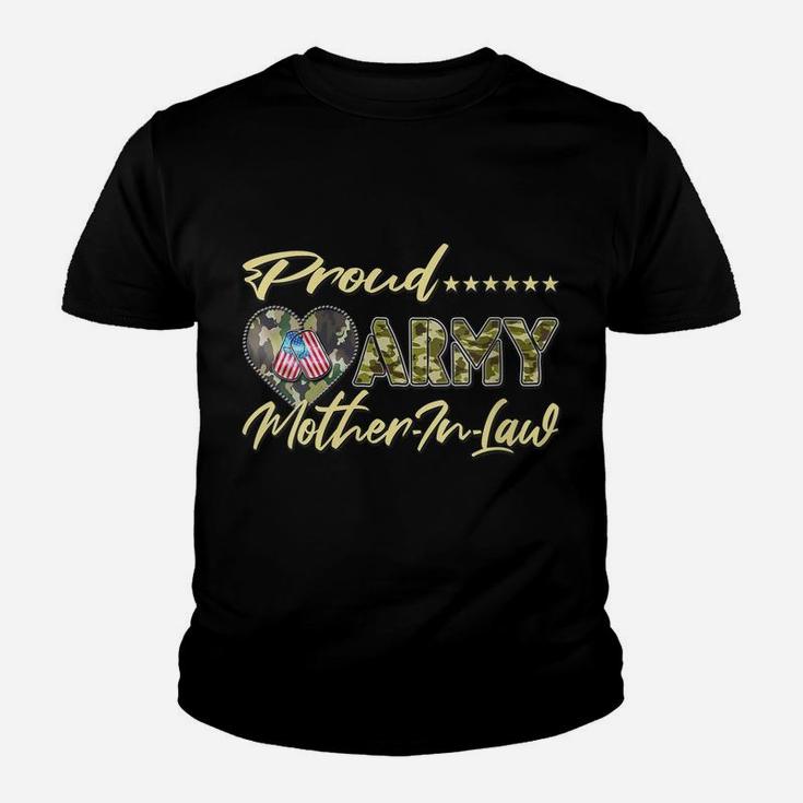 Womens Proud Army Mother-In-Law Us Flag Dog Tag Military Mom Family Youth T-shirt