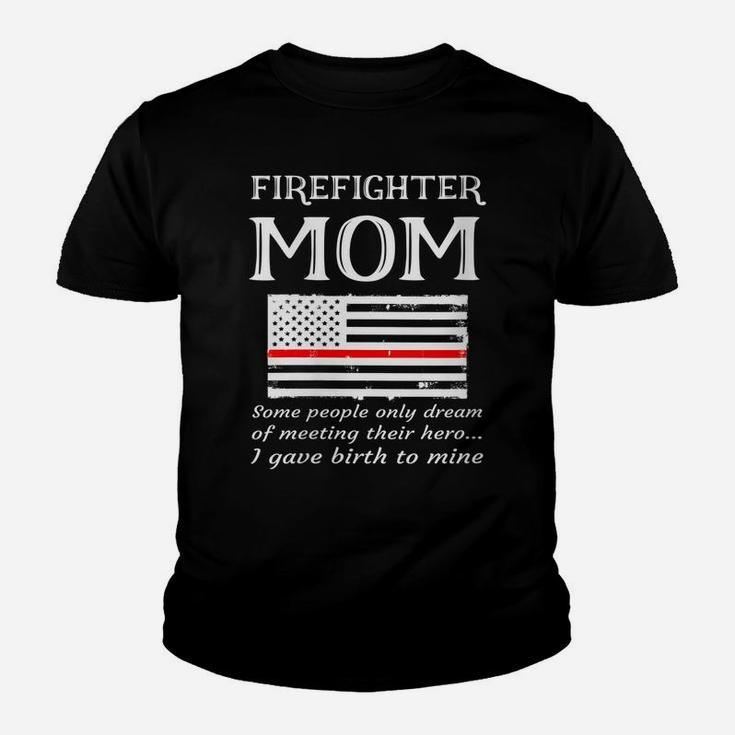 Womens Proud Firefighter Mom Fireman Firewoman Mother American Flag Youth T-shirt