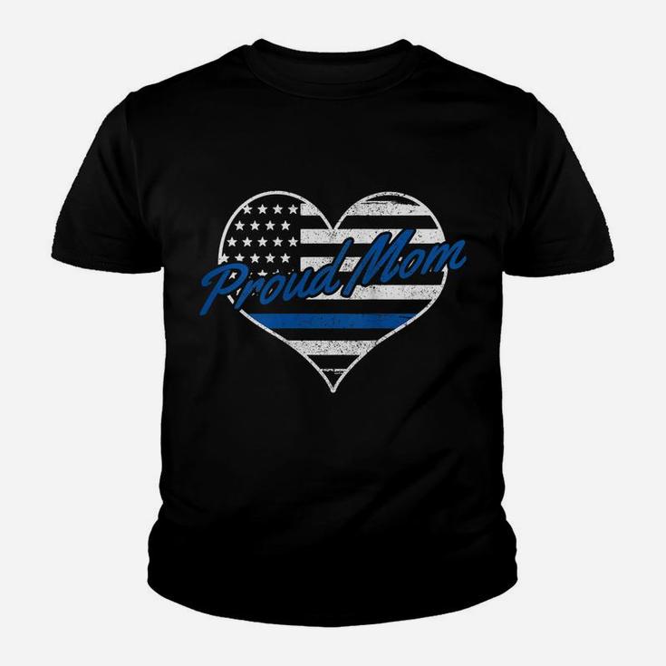 Womens Proud Police Mom Thin Blue Line American Flag Patriotic Youth T-shirt