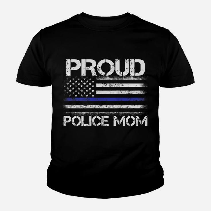 Womens Proud Police Mom Thin Blue Line Flag Law Enforcement Gift Youth T-shirt