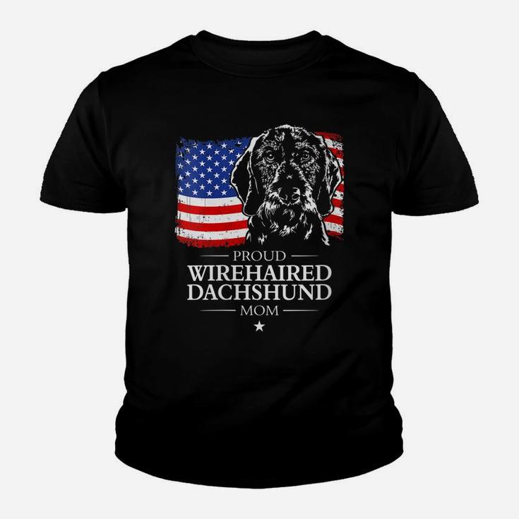Womens Proud Wirehaired Dachshund Mom American Flag Patriotic Dog Youth T-shirt
