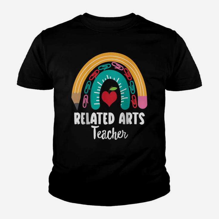 Womens Related Arts Teacher, Funny Boho Rainbow For Teachers Raglan Baseball Tee Youth T-shirt