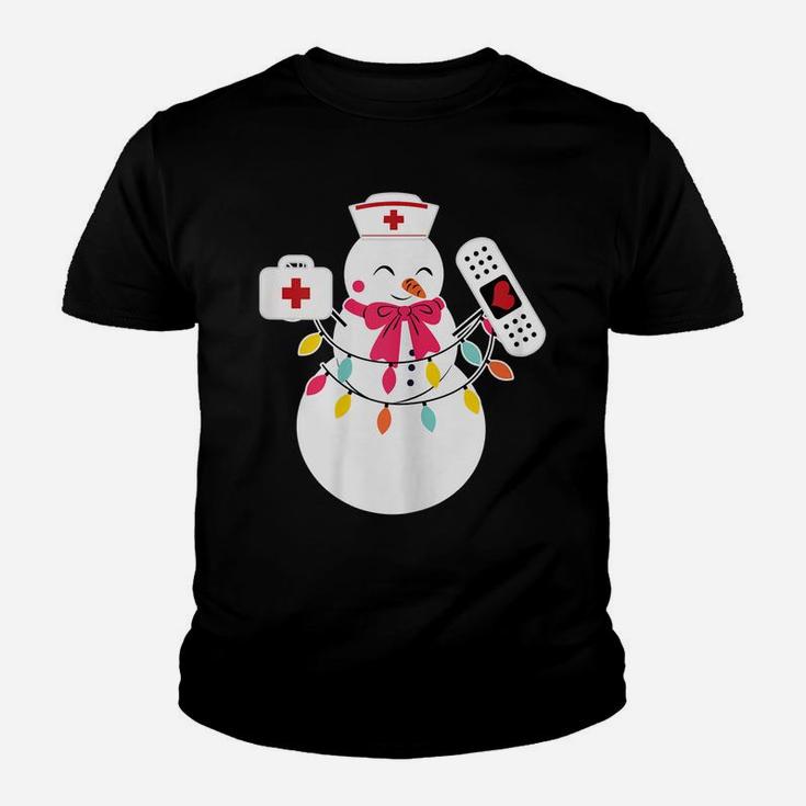 Womens Snowman Nurse Christmas With Nurse's Hat Funny Outfit Design Youth T-shirt