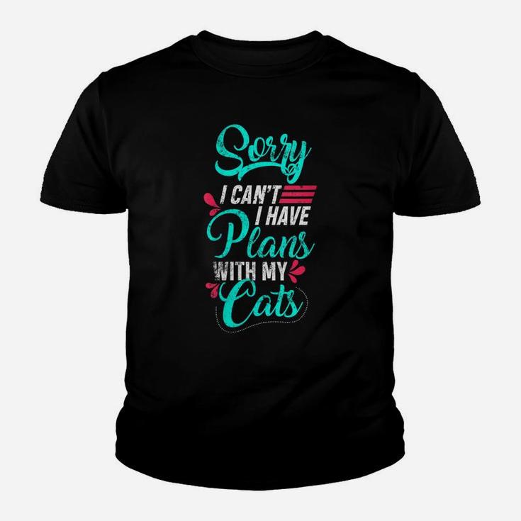 Womens Sorry I Can't I Have Plans With My Cat Gift Funny Cat Lovers Youth T-shirt