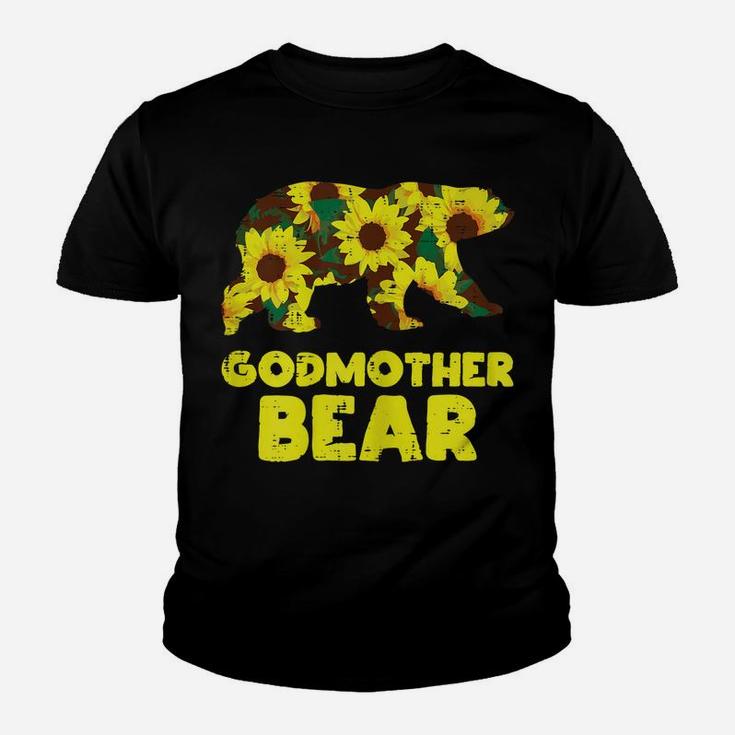 Womens Sunflower Godmother Bear Flower Mothers Day Floral Women Youth T-shirt