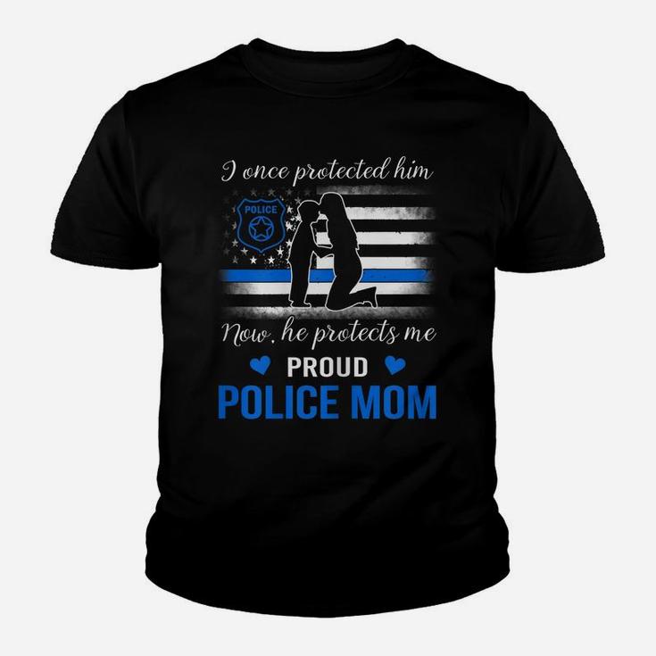 Womens Thin Blue Line American Flag Proud Police Mom Youth T-shirt