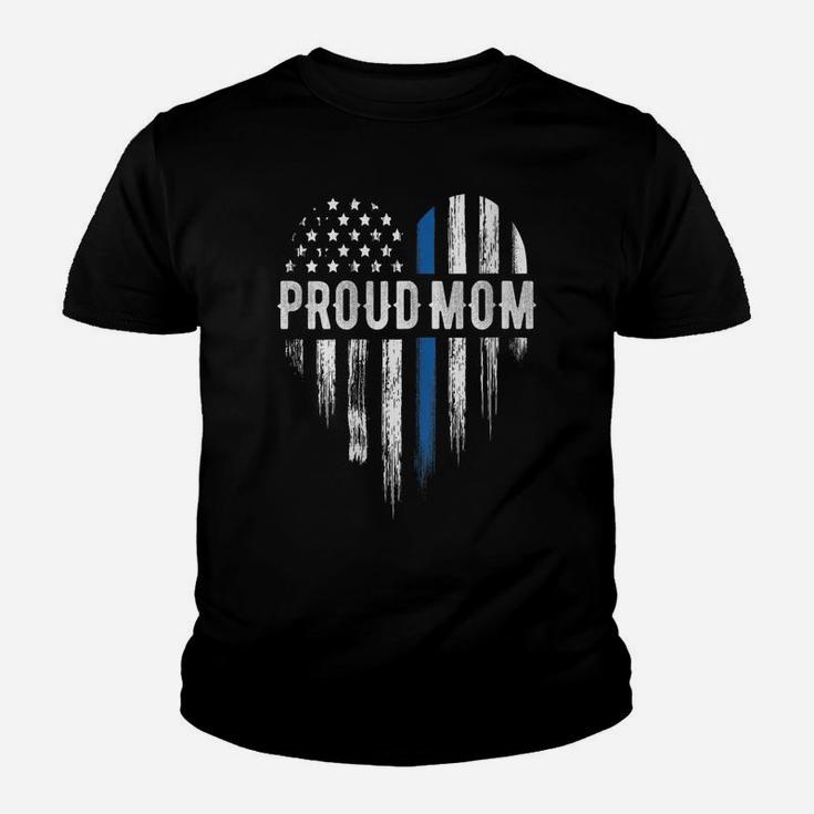 Womens Thin Blue Line Heart Proud Mom Police Youth T-shirt