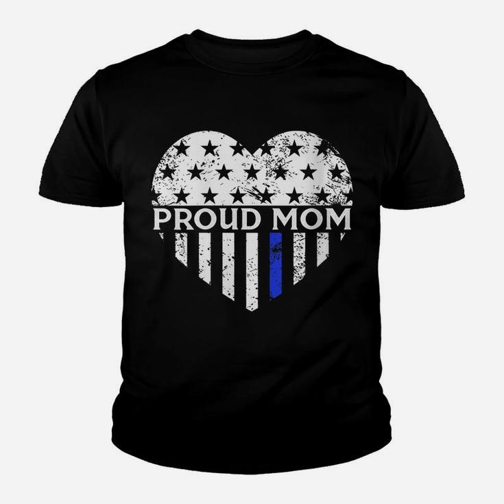 Womens Thin Blue Line Heart Proud Police Mom Pro Law Enforcement Youth T-shirt