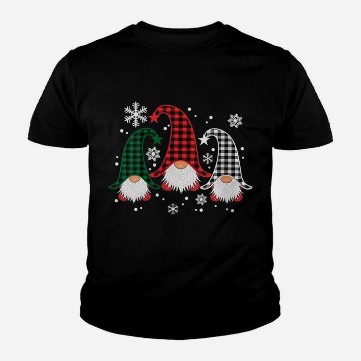 Womens Three Gnomes Buffalo Plaid Christmas Snowflakes Gift Youth T-shirt