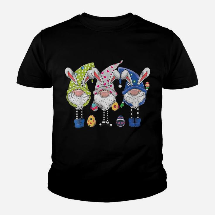 Womens Three Gnomes Bunny Holding Easter Egg Hunting Happy Easter Youth T-shirt
