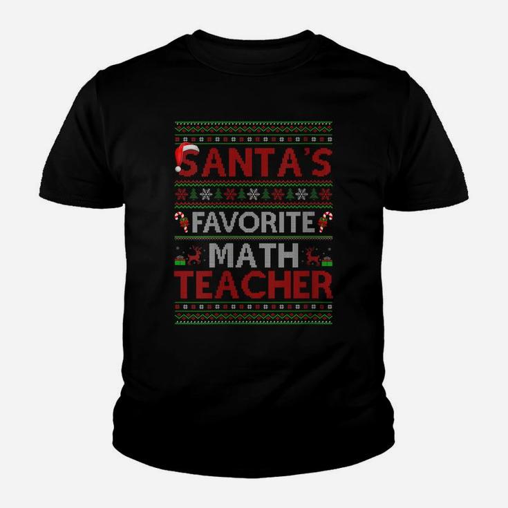 Womens Ugly Xmas Lighting Santa's Favorite Math Teacher Christmas Youth T-shirt