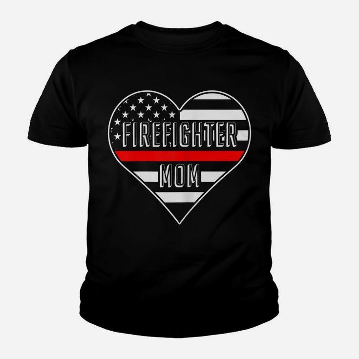Womens Us Flag Heart Proud Firefighter Mom Youth T-shirt