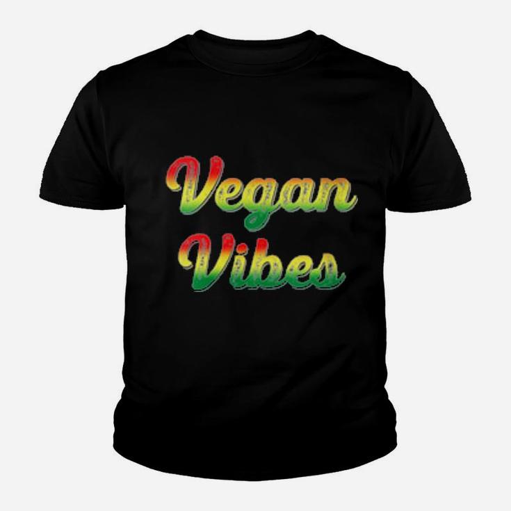 Womens Vegan Vibes Rasta Colors Retro Distressed Vegan Youth T-shirt